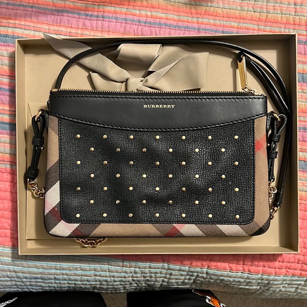 Burberry 2016 Riveted Leather and House Check Clutch Bag